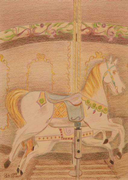 Etude aux crayons de couleur - Cheval de bois