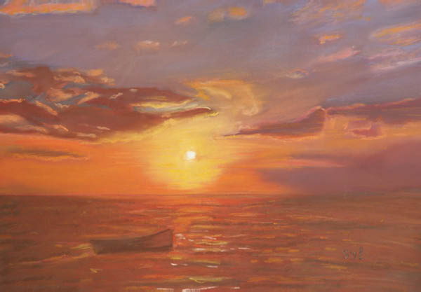 Etude au pastel sec - Coucher de soleil sur la mer