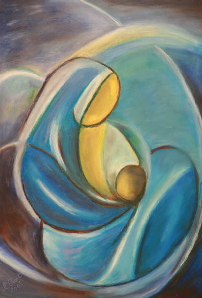 Etude au pastel gras : La vierge et l'enfant