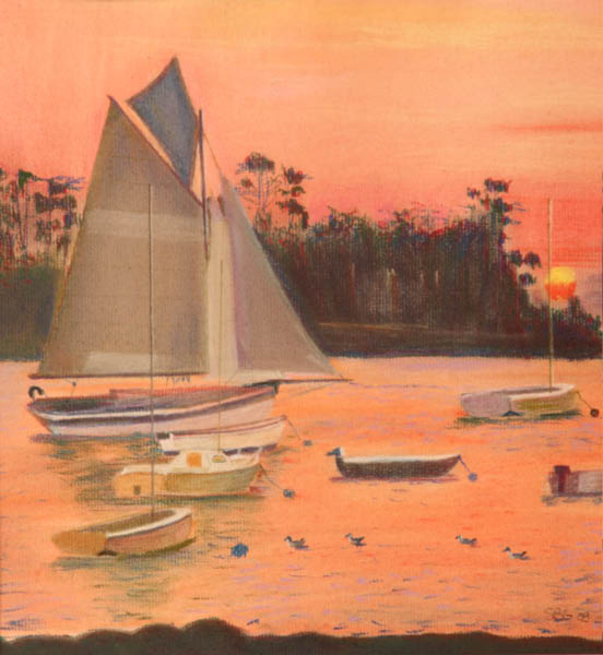 Coucher de soleil sur le voilier